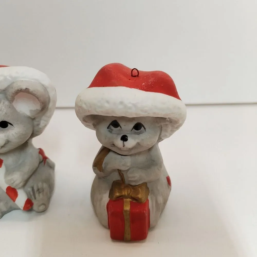 Vintage 1987 Adorable House of Lloyd Christmas Mouse Tree Ornament Trio‎